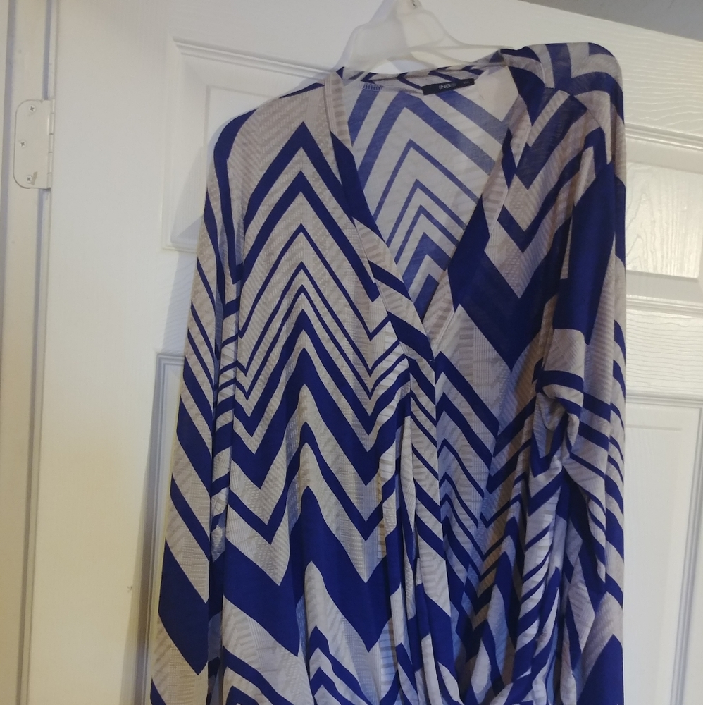 Blue and beige Chevron surplice blouse